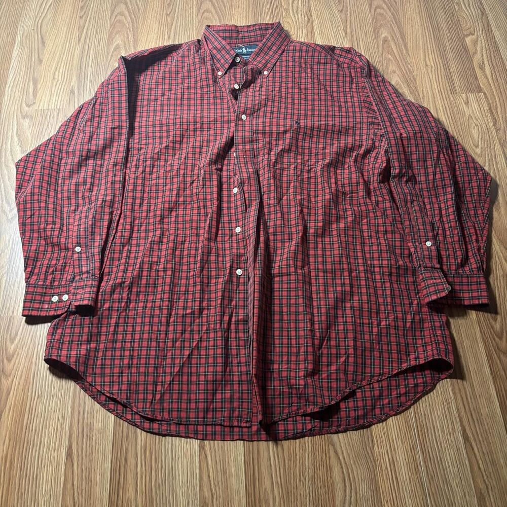 Polo Ralph Lauren Shirt Mens Red Plaid 17.5 34/35 Yarmouth Button Down Oxford